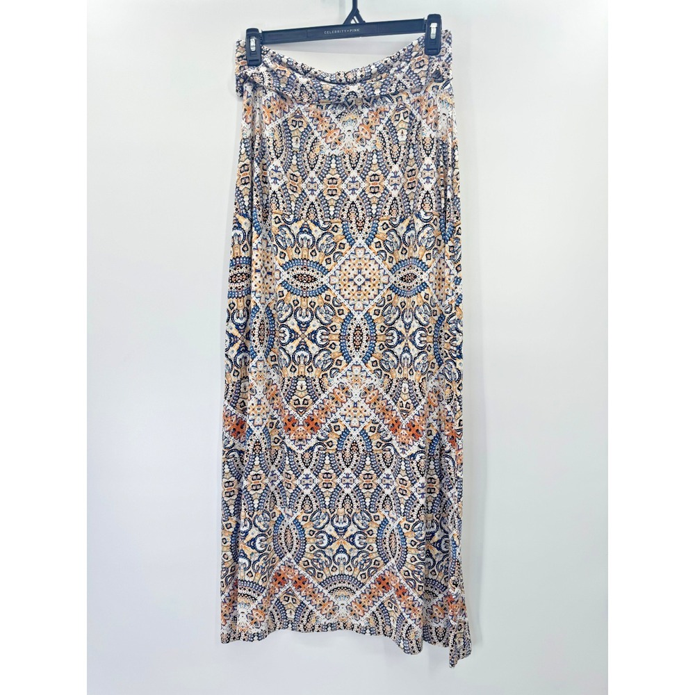Cynthia Rowley Boho Geometric Mandala Print Stretch Fold Over Maxi Skirt XL Soft